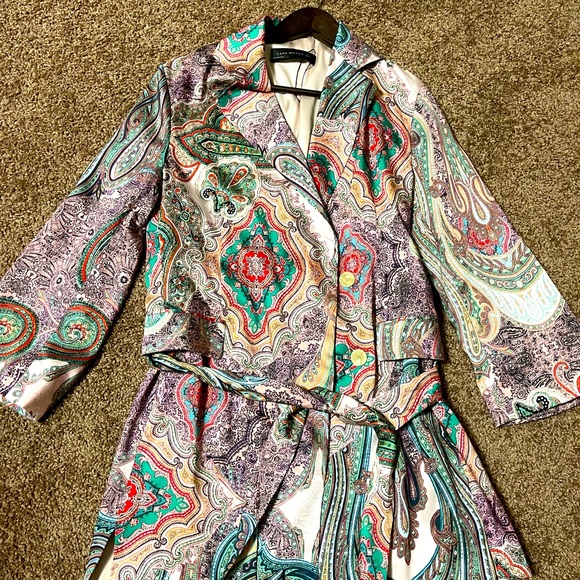 Zara paisley print satin blazer Sz S - Picture 4 of 6